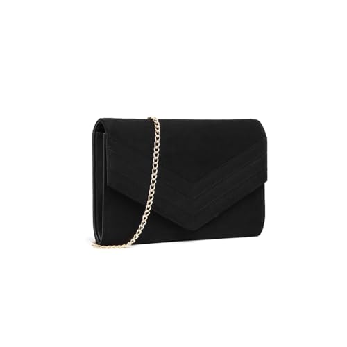 Miss Lulu Damen Clutch Elegant Umschlag Clutch Abendtasche Brauttasche Umschlag Clutch Tasche Handtasche mit Kette für Hochzeit Party Prom (Schwarz) von Miss Lulu