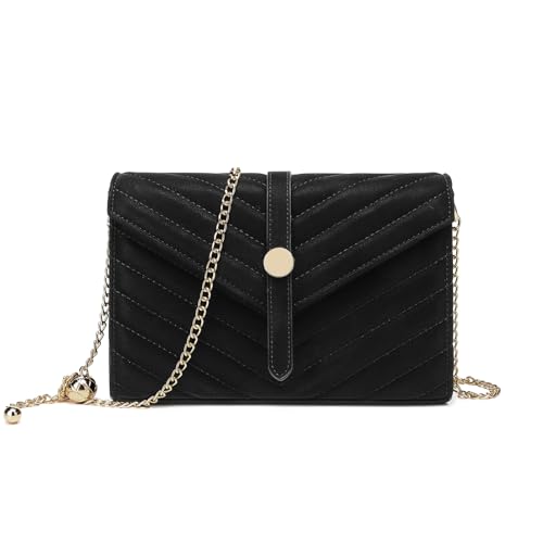 Miss Lulu Damen Clutch Hochzeit Tasche Abend Crossbody Tasche Handtasche PU Leder mit Verstellbarer Kette klein (Schwarz) von Miss Lulu