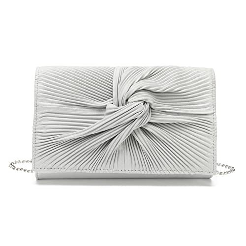 Miss Lulu Damen Clutch Tasche Abendtasche für Hochzeit Große Schleife Weich mit feinem Glitzer Synthetische Handtasche Abschlussball Party Urlaub Taschen, Siler, M von Miss Lulu