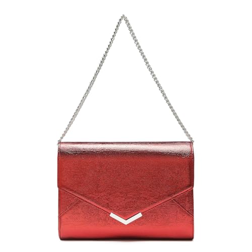 Miss Lulu Damen Clutches Abendtasche mit Kette Besonderer Glitzer Umschlag Kupplung Hochzeit Brautparty Glitzer Elegante Damen-Schultertasche Rot von Miss Lulu
