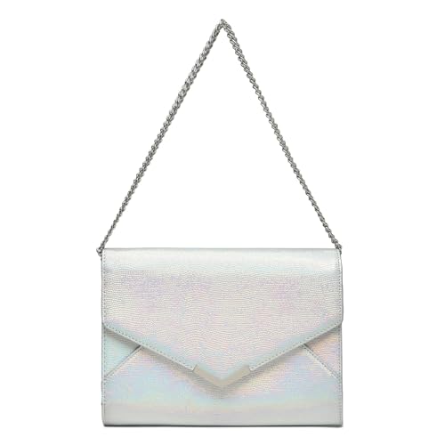 Miss Lulu Damen Clutch Abendtasche Kettentasche mit Abnehmbare Kette Brauttasche Schultertaschen kleine Glitzer Handtasche für Hochzeit Wedding Party Elegante Silber von Miss Lulu