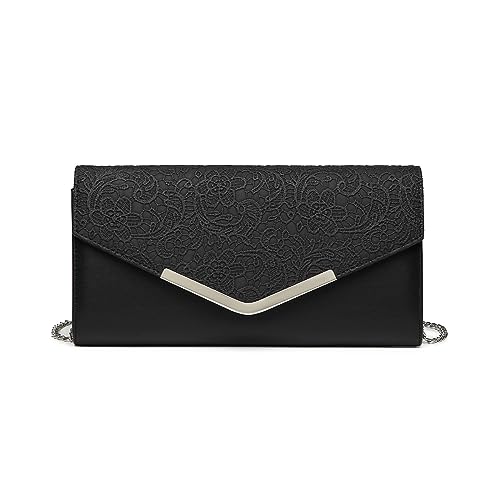 Miss Lulu Damen Clutch Tasche Geblümt Spitze Klutch Elegante Umhängetasche mit Kette Umschlag Handtasche Klein für Hochzeit Valentinstag von Miss Lulu