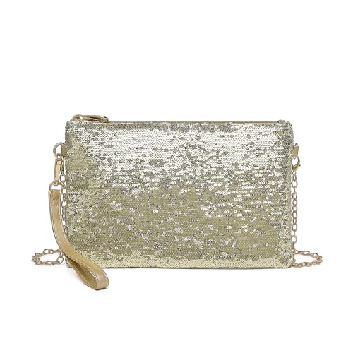 Miss Lulu Damen Fashion Pailletten Tasche Mini Clutch kleine Damen Kettentasche Umhängetasche für Hochzeiten, Dates und verschiedene Anlässe mit goldener Kette von Miss Lulu