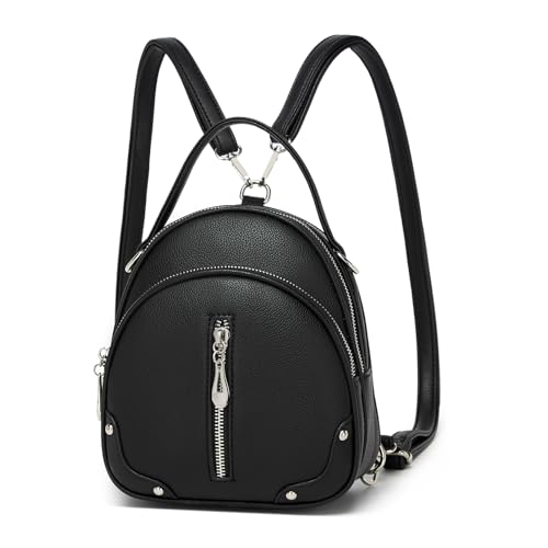Miss Lulu Damen Handtasche Mini Rucksack Kleiner Eleganter Cityrucksack für Frauen Leichter Reiserucksack mit Abnehmbarem Riemen und 4 Reißverschlusstaschen von Miss Lulu