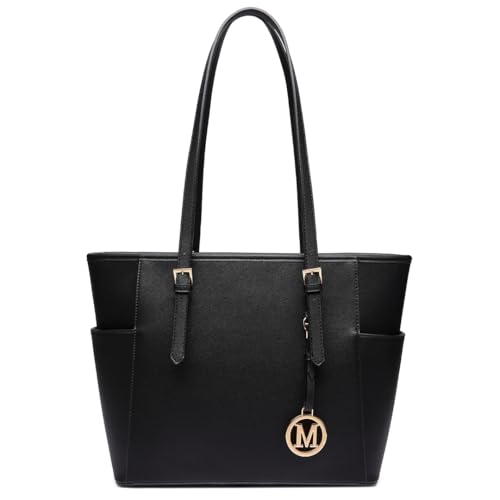 Miss Lulu Damen Handtasche Shopper Handtasche Schwarz Elegantes Schultertaschen Schwarz Große Damentasche mit verstellbarem Schulterriemen (verbesserte Version) - 35/28/15 CM von Miss Lulu