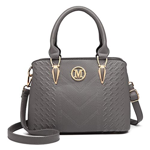 Miss Lulu Handtasche Damen,Exquisitem Handtasche Damen Mittelgroß,Lychee Muster Tasche Damen,Hochwertigem Strick Prozess Handtasche, Elegante Schultertasche Damen (Grau) von Miss Lulu