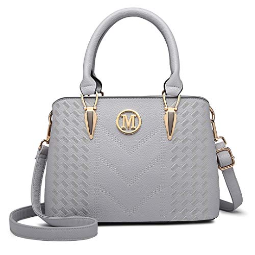 Miss Lulu Handtasche Damen,Exquisitem Handtasche Damen Mittelgroß,Lychee Muster Tasche Damen,Hochwertigem Strick Prozess Handtasche, Elegante Schultertasche Damen (Hellgrau) von Miss Lulu