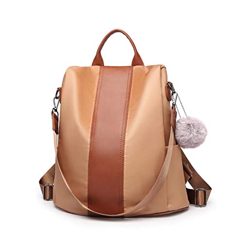 Miss Lulu Damen Rucksack wasserdichte Nylon Schultaschen Anti-Diebstahl Tagesrucksack Schultertaschen für Unterwegs (Braun) von Miss Lulu