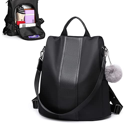 Miss Lulu Damen Rucksack wasserdichte Nylon Schultaschen Anti-Diebstahl Tagesrucksack Schultertaschen für Unterwegs (Schwarz) von Miss Lulu