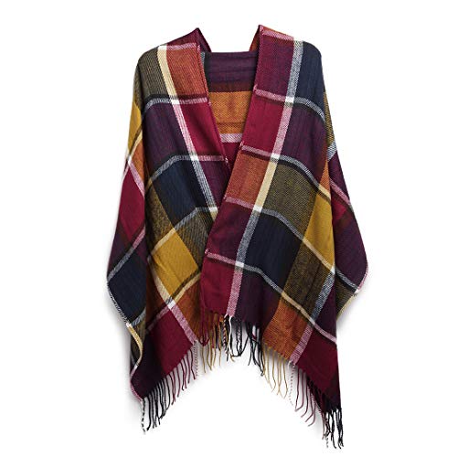 Miss Lulu Damen Schal Winter übergroßer Quadratisch Deckenschal Karo Tartan Streifen Weich mit Fransen für Herbst Winter Weihnachten von Miss Lulu