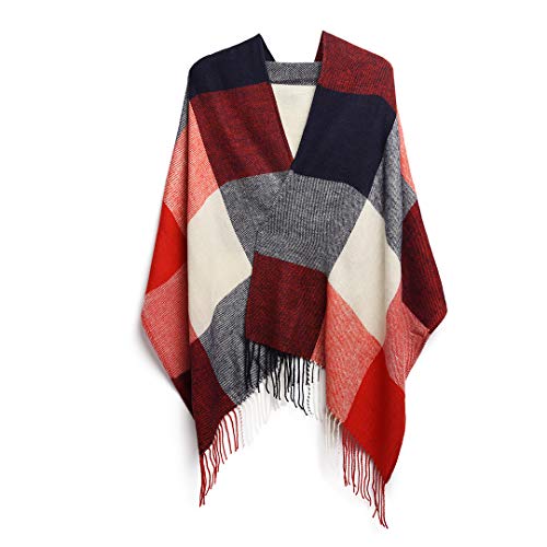 Miss Lulu Damen Schal Winter übergroßer Quadratisch Deckenschal Karo Tartan Streifen Weich mit Fransen für Herbst Winter Weihnachten von Miss Lulu