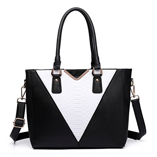 Miss Lulu Damen Shopper Handtasche V-förmige Umhängetasche Elegante Damen Handtasche - mit Krokodilmuster aus PU Leder mit abnehmbarem Schultergurt mittlere Größe (Schwarz) von Miss Lulu