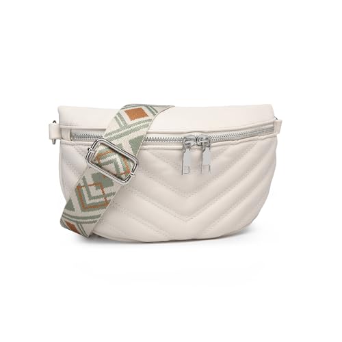 Miss Lulu Damen Umhängetasche Bauchtasche Damen Handy Schultertasche Crossbody Bag Damen Breiter Gurt Klein mit Abnehmbarem Schultergurt (Beige) von Miss Lulu