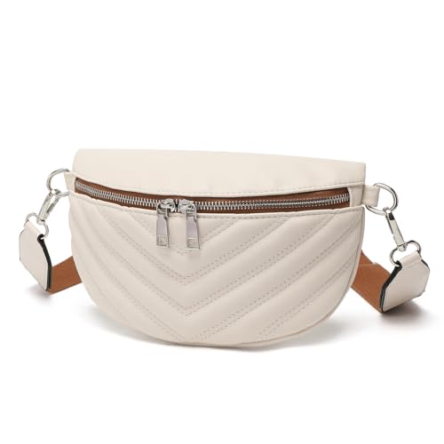 Miss Lulu Damen Umhängetasche Bauchtasche Damen Handy Schultertasche Crossbody Bag Damen Breiter Gurt Klein mit Abnehmbarem Schultergurt (Beige & Braun) von Miss Lulu