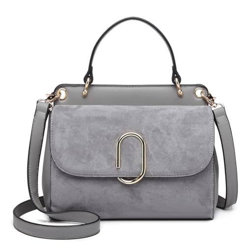 Miss Lulu Damen Umhängetasche Mittelgroß Top-Griff Tasche mit Kunstleder und Wildleder Vintage Flap Handtasche Crossbody Bag mit ovaler Metallverzierung Elegant Exquisit von Miss Lulu