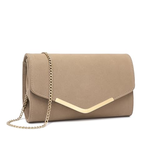 Miss Lulu Damen Umschlag Clutch Elegant Abendtasche Brauttasche Umschlag Clutch Tasche Handtasche mit Kette für Hochzeit Party Prom (Beige) von Miss Lulu