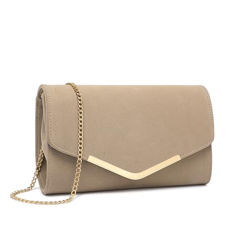 Miss Lulu Damen Umschlag Clutch Elegant Abendtasche Brauttasche Umschlag Clutch Tasche Handtasche mit Kette für Hochzeit Party Prom Khaki von Miss Lulu