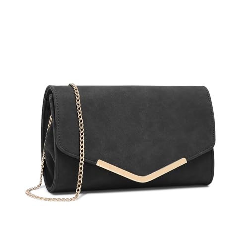 Miss Lulu Damen Umschlag Clutch Elegant Abendtasche Brauttasche Umschlag Clutch Tasche Handtasche mit Kette für Hochzeit Party Prom (Schwarz) von Miss Lulu