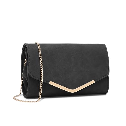 Miss Lulu Damen Umschlag Schwarz Clutch Elegant Abendtasche Brauttasche Umschlag Clutch Tasche Handtasche mit Kette für Hochzeit Party Prom von Miss Lulu