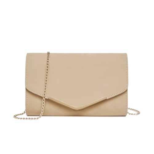 Miss Lulu Damen Umschlag Clutch Elegant Abendtasche Brauttasche Umschlag Clutch Tasche Handtasche mit Kette für Hochzeit Party Prom Helles Khaki von Miss Lulu