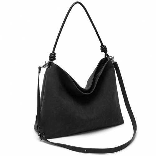 Miss Lulu Damen Wildleder Leder Handtasche, Groß Vintage Schultertasche für Frauen,Weiche Kunstleder Umhängetasche Hobo Tote Bag für Arbeit Schule Büro Reisen von Miss Lulu