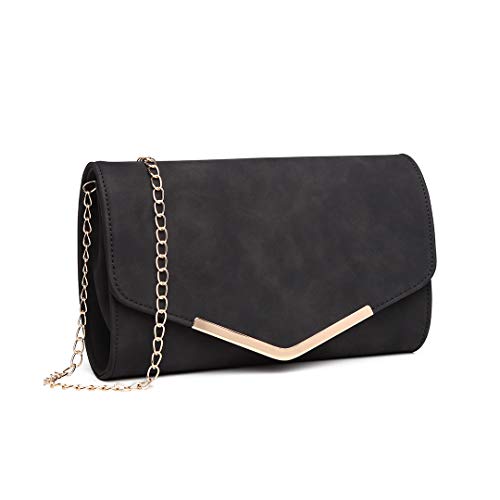 Miss Lulu Elegante Kettentasche Damen Tasche Clutch Bag Handtasche Hochzeit Abendtasche Umhängetasche Mädchen (LH1756 Schwarz) von Miss Lulu