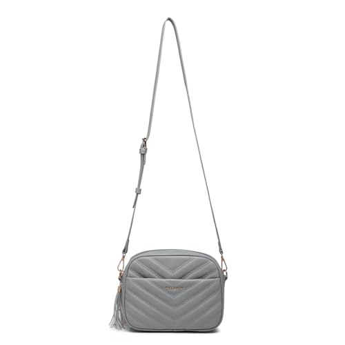 Miss Lulu Frauen Cross Body Bag V-förmige Muster Umhängetasche Satchel Handtaschen Quaste Dekoration Messenger Bag für Damen (Grau) von Miss Lulu