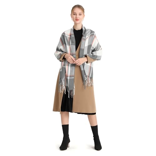 Miss Lulu Frauen Schals Winter Lang Weich Warm Tartan Check Wraps Wolle Spinnerei Quaste Schal Stola Schal Damen von Miss Lulu