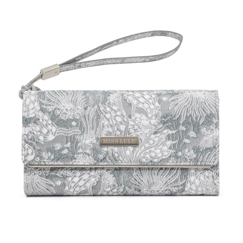 Miss Lulu Große Damen-Geldbörse, Elegante Damengeldbörse, Damengeldbörse aus Kunstleder mit weißem Druck, kleine Damengeldbörse von Miss Lulu