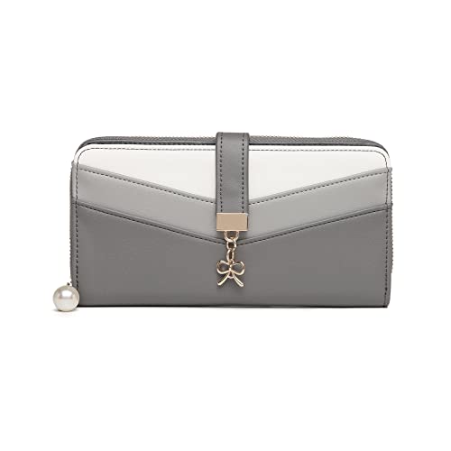 Miss Lulu Große Damen-Geldbörse, Elegante Damengeldbörse, Damengeldbörse aus Kunstleder mit weißem Druck, kleine Damengeldbörse von Miss Lulu