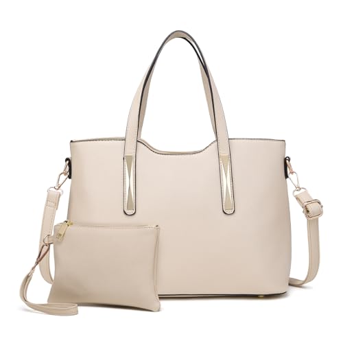 Miss Lulu Handtasche Damen, Tasche Damen Shopper, Handtasche Damen Mittelgroß damen Schultertaschen 2 Pieces Set (Beige) von Miss Lulu