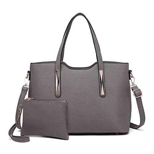 Miss Lulu Handtasche Damen, Tasche Damen Shopper, Handtasche Damen Mittelgroß damen Schultertaschen 2 Pieces Set (Grau) von Miss Lulu