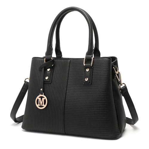 Miss Lulu Handtasche Damen Henkeltasche, Elegante Frau PU Leder Schultertasche, Riemen Top Griff Vintage Weiches Hobo-Taschen, Schultertasche mit abnehmbarem (Schwarz) von Miss Lulu