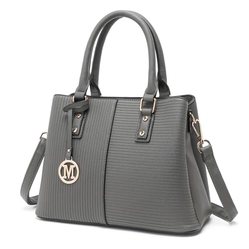 Miss Lulu Handtasche Damen Henkeltasche, Elegante Frau PU Leder Schultertasche, Riemen Top Griff Vintage Weiches Hobo-Taschen, Schultertasche mit abnehmbarem (Grau) von Miss Lulu