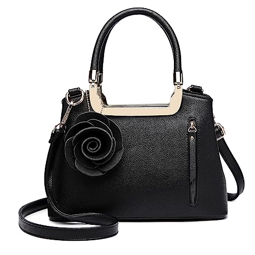 Miss Lulu Handtasche LG1847 Mit Blumen Henkeltasche Schultertasche Umhängetasche Elegant Kunstleder Retro Tasche Damen, Lg1847 Bk, M von Miss Lulu