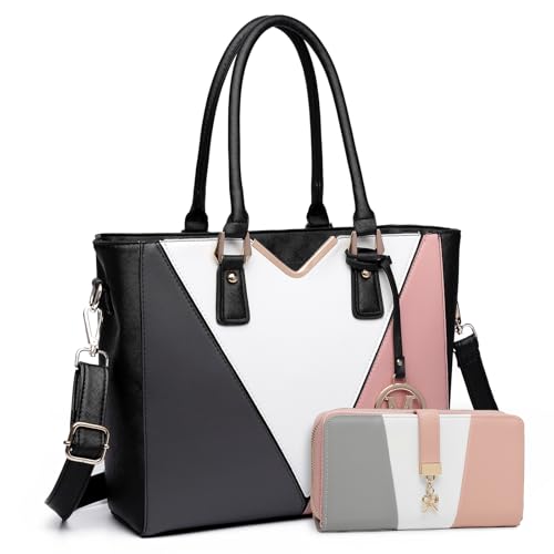 Miss Lulu Handtasche Damen Mittelgroß, Taschen PU Leder, Handtaschen Groß V-förmiges Design Synthetic Ledertasche Mit Abnehmbarem Schultergurt für Büro Schule Einkauf Reise Geschenk von Miss Lulu