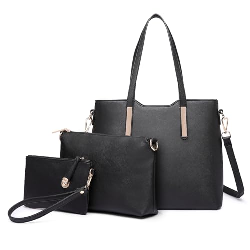 Miss Lulu Handtasche Damen Shopper Schultertasche Groß Henkeltasche Tragetasche Aktentasche Tasche Tote für Büro Schule Einkauf Reise Elegant PU Leder 3 Stück Set von Miss Lulu