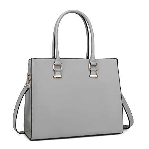 Miss Lulu Handtasche Damen für die Arbeit Umhängetasche Kunstleder, Grau 1, L von Miss Lulu