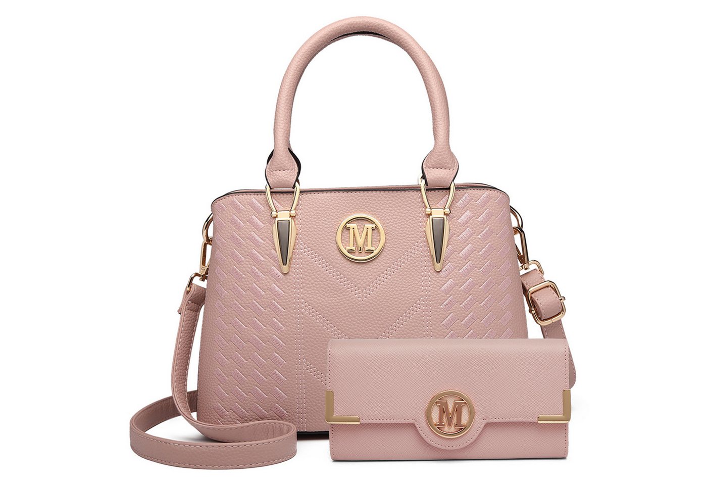 Miss Lulu Handtasche Mittelgroße Damen Henkeltasche, Lychee Muster, Strickprozess, Elegant (2-tlg) von Miss Lulu