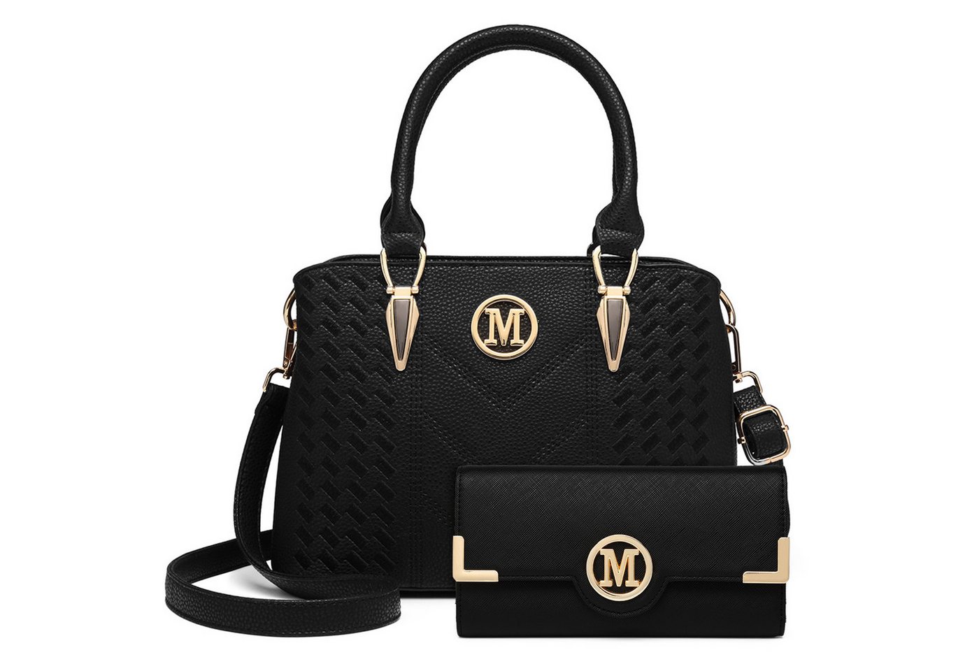 Miss Lulu Handtasche Mittelgroße Damen Henkeltasche, Lychee Muster, Strickprozess, Elegant (2-tlg) von Miss Lulu