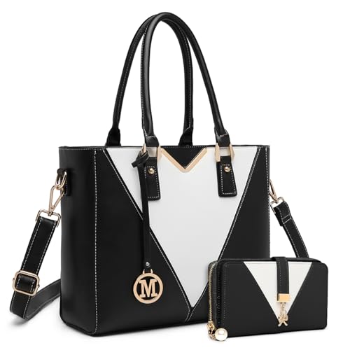 Miss Lulu Handtasche Damen Mittelgroß, Taschen PU Leder, Handtaschen Groß V-förmiges Design Synthetic Ledertasche Mit Abnehmbarem Schultergurt für Büro Schule Einkauf Reise Geschenk von Miss Lulu