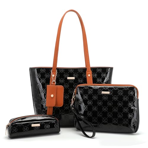 Miss Lulu Henkeltasche Damen Mittelgroß Shopper Tasche Groß Handtasche für die Schule 4 Pcs Set von Miss Lulu