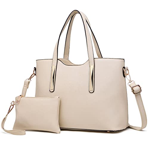 Miss Lulu Henkeltasche Damen Tasche 2 tIg. Shopper Reise Schultertasche,Beige von Miss Lulu