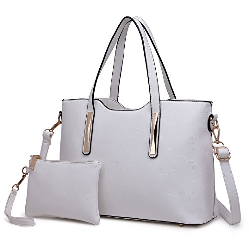 Miss Lulu Henkeltasche Damen Tasche 2 tIg. Shopper Reise Schultertasche,Weiß von Miss Lulu