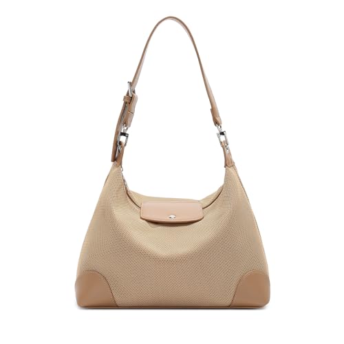 Miss Lulu Leichte Hobo-Tasche Multifunktionale Schultertasche mit weißer Hardware und abnehmbarem Schultergurt (Khaki) von Miss Lulu