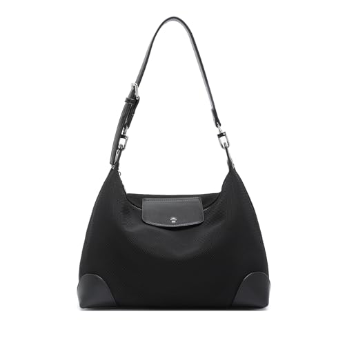 Miss Lulu Leichte Hobo-Tasche Multifunktionale Schultertasche mit weißer Hardware und abnehmbarem Schultergurt (Schwarz) von Miss Lulu