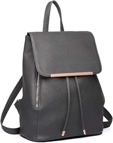 Miss Lulu Rucksack Damen Klein Wasserdicht Rucksack Cityrucksack Backpack Women Modern Backpack Damen PU Leder für Reisen Arbeit Schule (Grau) von Miss Lulu