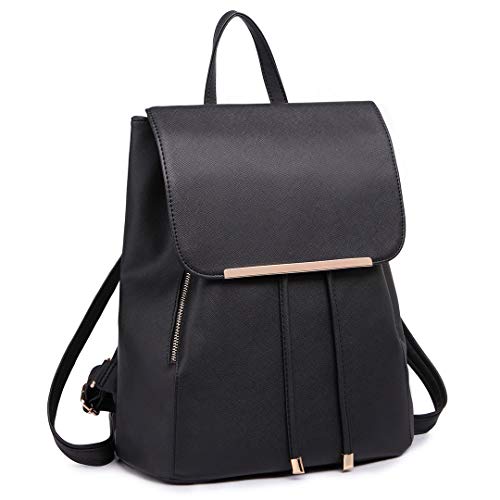 Miss Lulu Rucksack Damen Klein Wasserdicht Rucksack Cityrucksack Backpack Women Modern Backpack Damen PU Leder für Reisen Arbeit Schule (Schwarz) von Miss Lulu