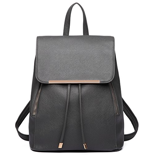 Miss Lulu Rucksack Damen Kunstleder Rucksack Damen Elegant Rolltop Rucksack Damen Tunnelzug-Design Cityrucksack Tasche Schulrucksäcke von Miss Lulu