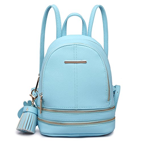 Miss Lulu Rucksack Daypack Damen Tasche Umhängetasche Rucksackhandtaschen Pu Leder Wasserdichte Schulrucksäcke Schultasche Kleine Geldbörse (Blau) von Miss Lulu